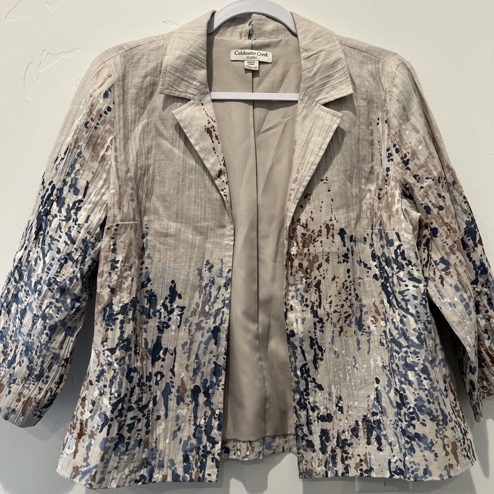 Coldwater Creek Linen Blazer Abstract Paint Crinkle Lightweight Fabric PM(10-12)